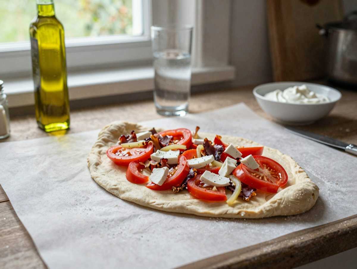 Köstliches Flammkuchen-Rezept: Unwiderstehlicher Genuss mit Sauerrahm – während der Zubereitung