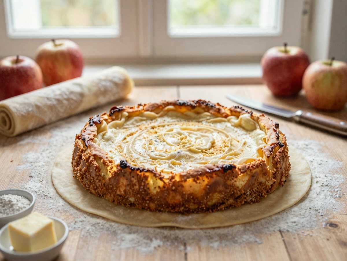 Köstliches Rezept für Apfelkuchen mit Puddingüberraschung! – während der Zubereitung