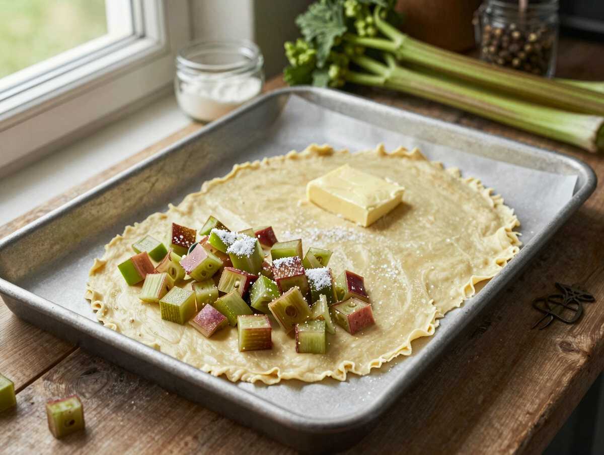 Köstliches Rezept für Rhabarberkuchen vom Blech - Ein Muss für jeden Kuchenliebhaber! – während der Zubereitung