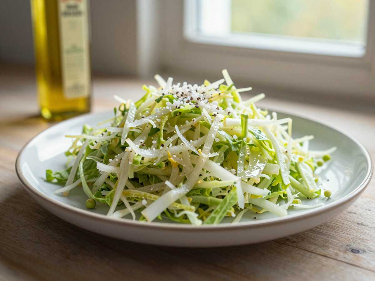 Krautsalat fein mariniert mit Öl und Salz – während der Zubereitung