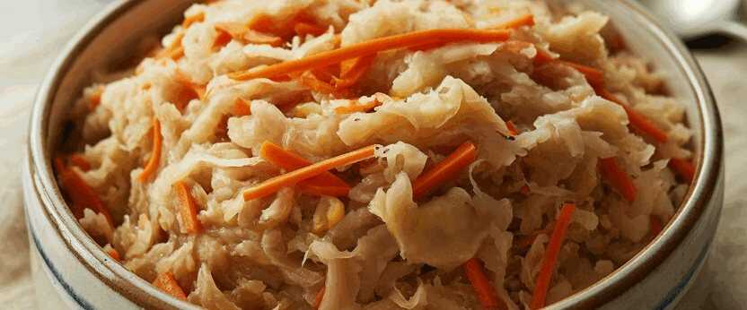 Krautsalat mit Karottenstreifen – so sieht es fertig aus