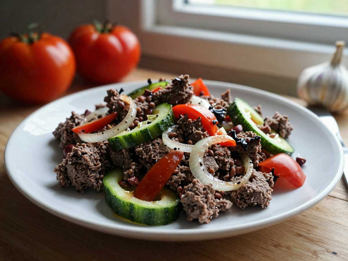 Kritharaki Salat mit Hackfleisch perfekt für den Sommer – während der Zubereitung