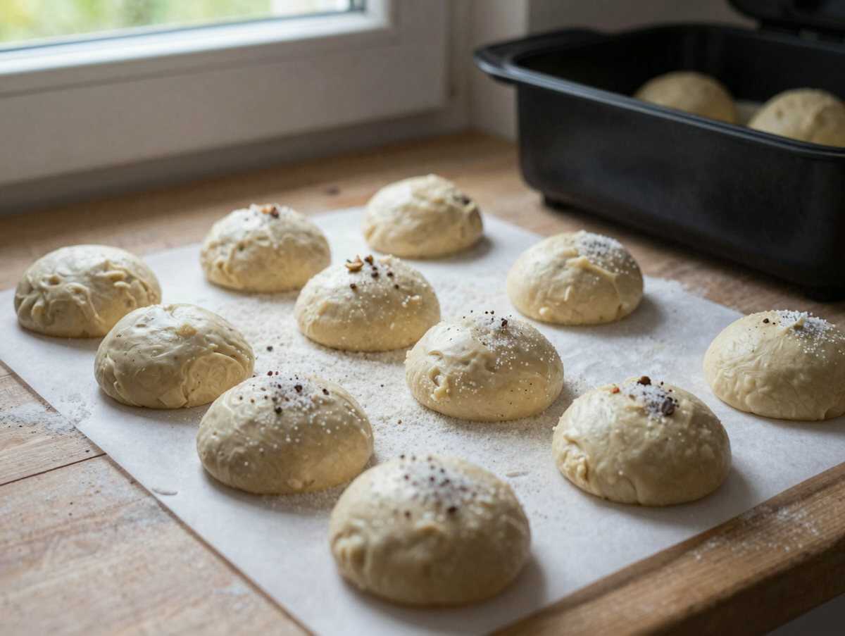 Kürbiskern-Brötchen aus der Heißluftfritteuse, perfekt für den schnellen Feierabend – während der Zubereitung