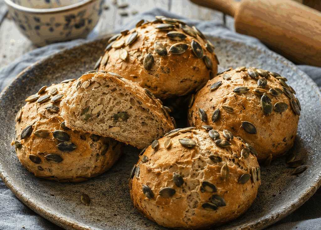 Kürbiskern-Brötchen aus der Heißluftfritteuse, perfekt für den schnellen Feierabend