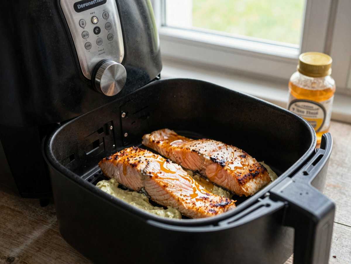 Lachs mit Honig-Senf-Kruste aus dem Airfryer – gelingt garantiert, auch Anfängern – während der Zubereitung