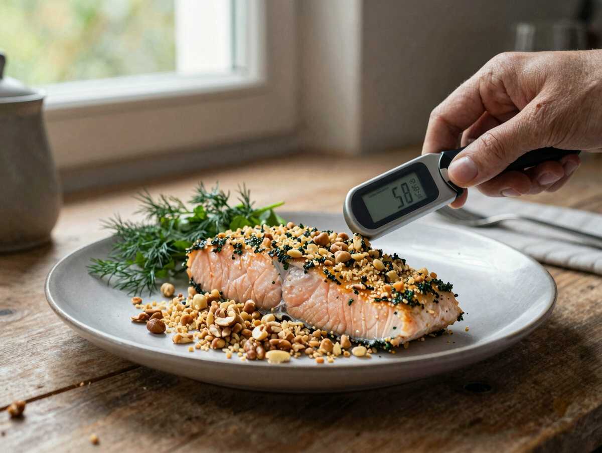 Lachsfilet mit Kräuter-Nuss-Kruste – während der Zubereitung