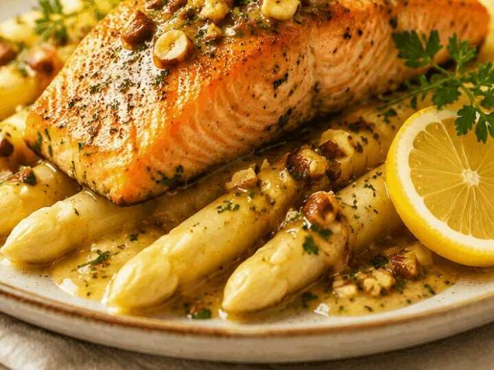 Lachsgenuss mit Spargel, Zitrone und Nussbutter: Ein Gaumenschmaus!