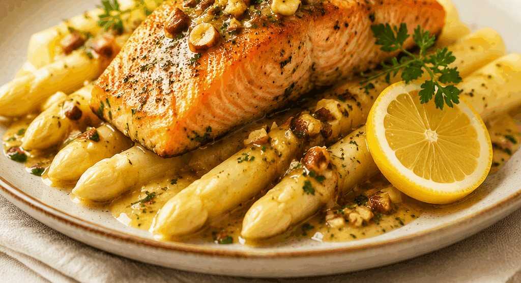 Lachsgenuss mit Spargel, Zitrone und Nussbutter: Ein Gaumenschmaus!