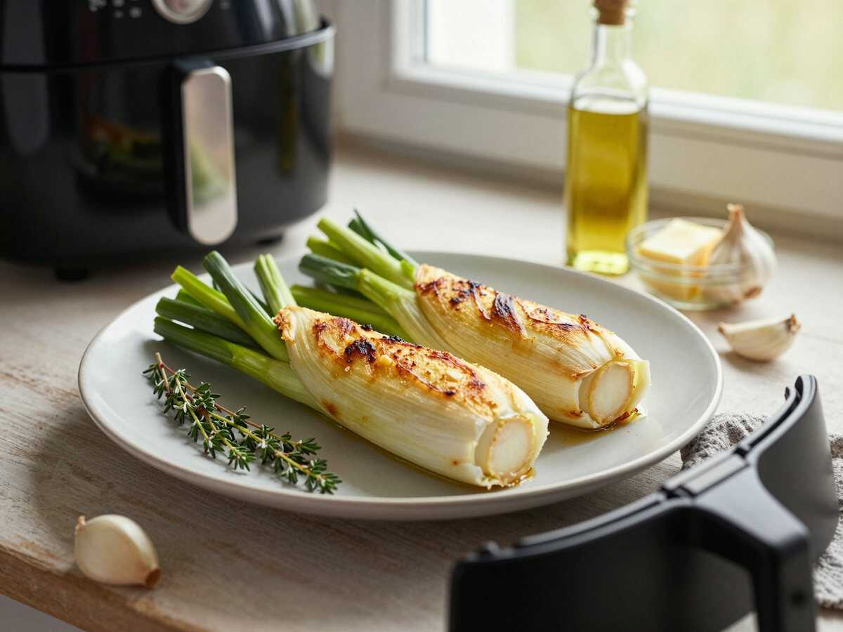 Lauch gebacken mit Kräutern aus dem Airfryer – während der Zubereitung