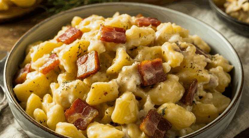 Lauwarmer Kartoffelsalat mit Speckwürfeln