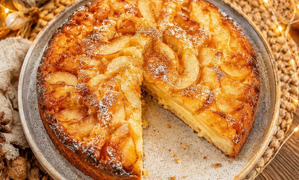 Apfelkuchen-Kreation mit Vanillepudding