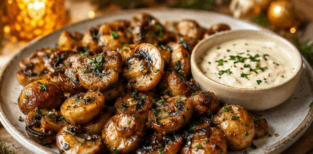 Leckere gebratene Pilze mit Knoblauch-Dip: Das perfekte Rezept für Pilzliebhaber! – so sieht es fertig aus