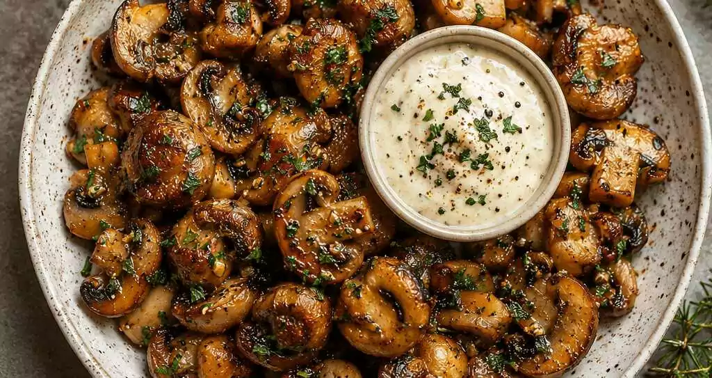 Gebratene Pilze mit Knoblauch-Dip