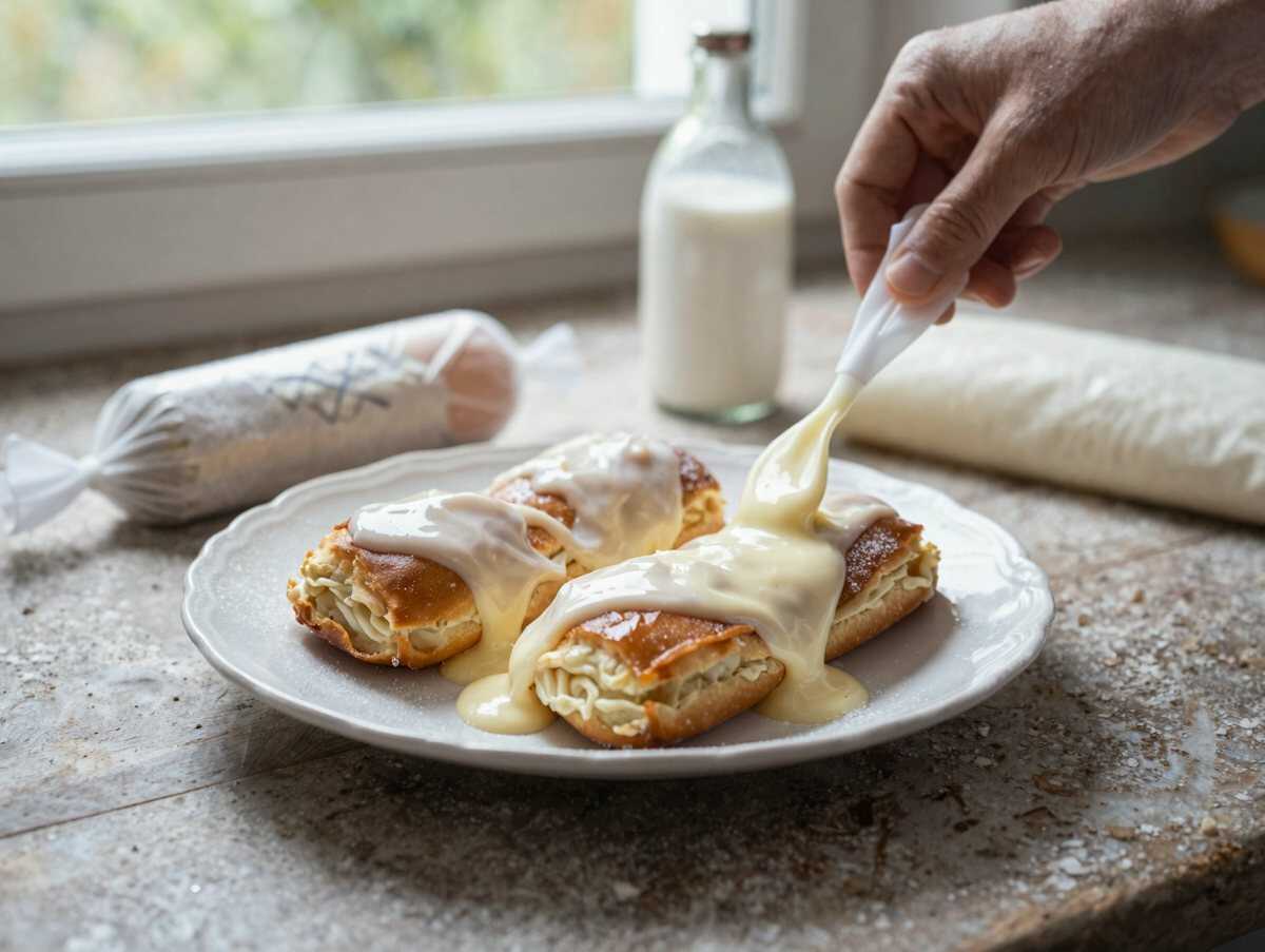 Leckere glasierte Krapfen mit Sahnehäubchen - Entdecke das Rezept! – während der Zubereitung
