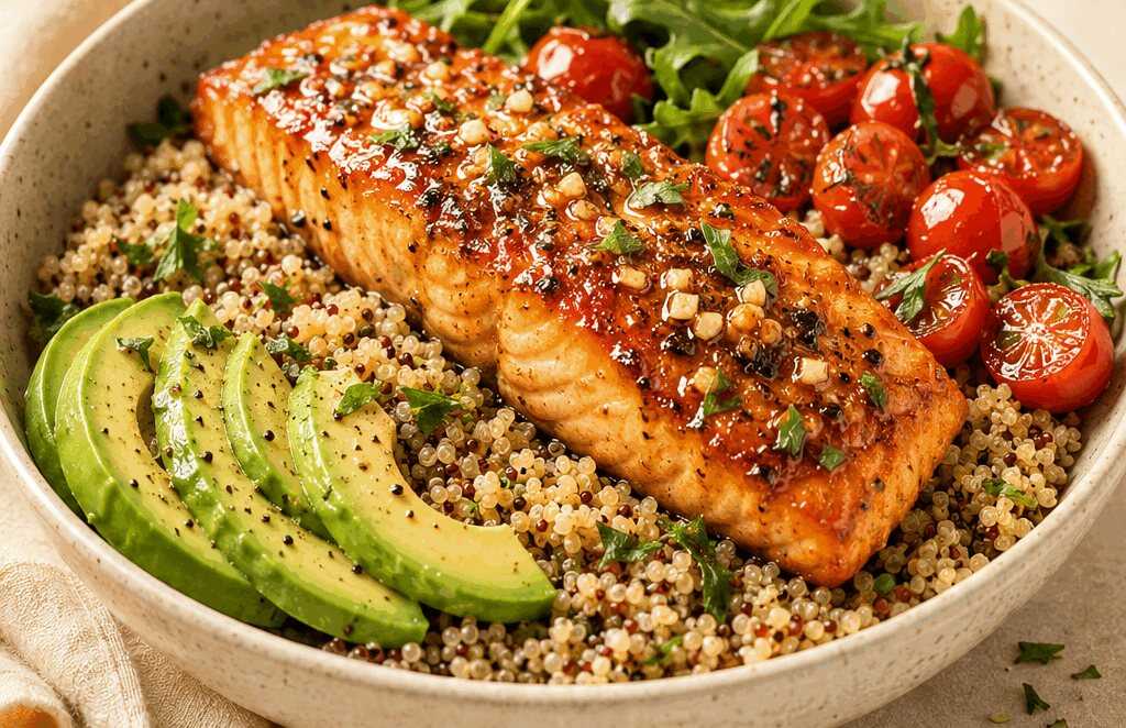 Leckere Honig-Knoblauch-Lachs-Quinoa-Bowl: Blitzschnelle Lösung für stressige Abende!