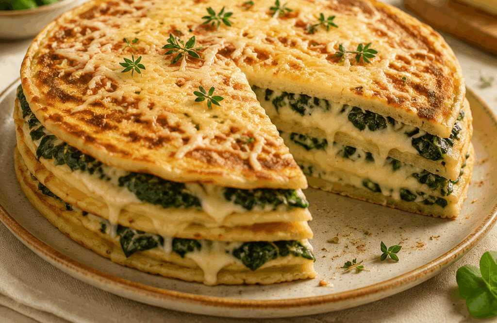 Schichttorte mit Spinat und Käse