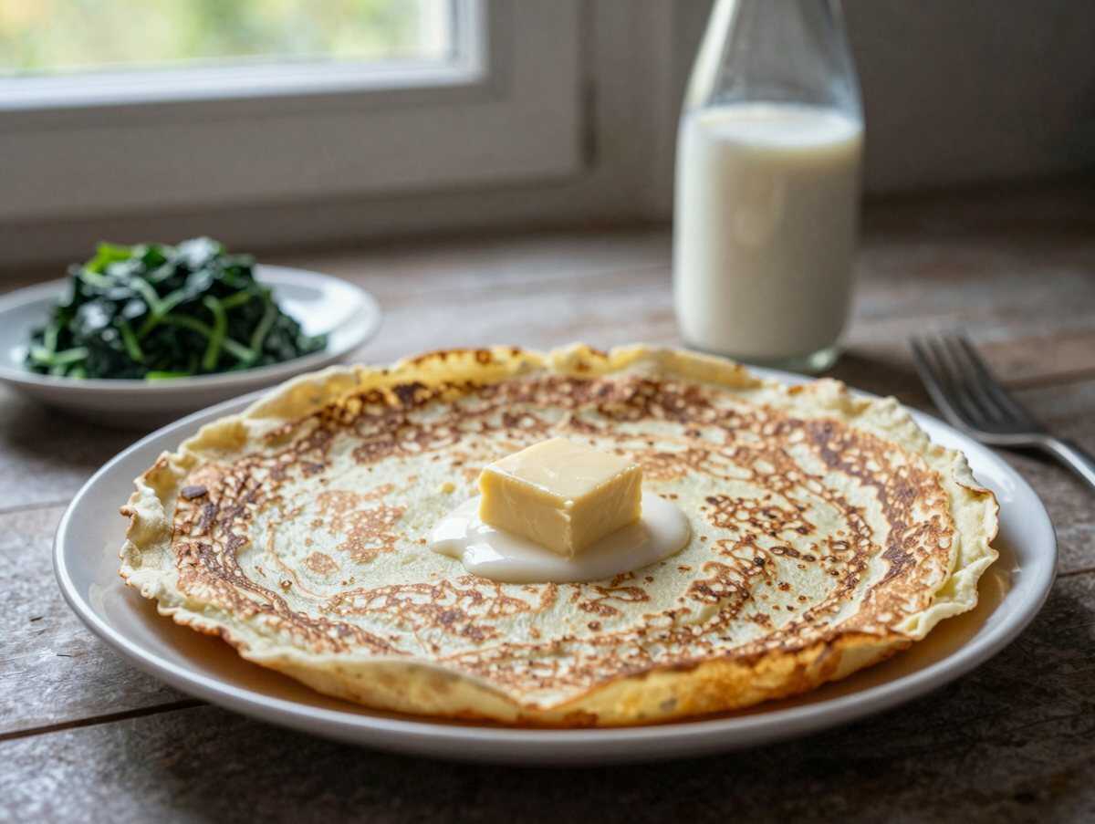 Leckere Schichttorte mit Spinat und Käse – Ein Muss für Pfannkuchen-Fans! – während der Zubereitung