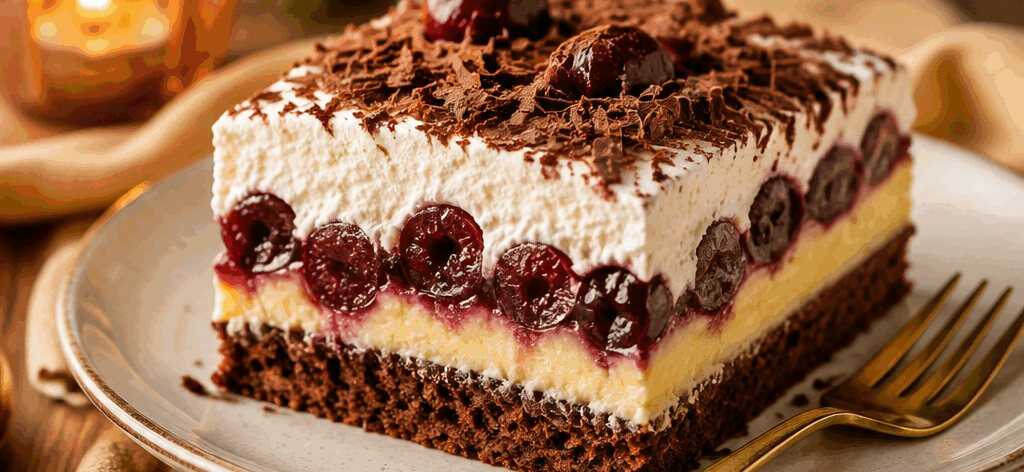 Leckere Schwarzwälder Puddingkuchen vom Blech: Ein Genuss für jeden Anlass! – so sieht es fertig aus