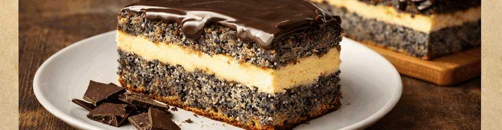 Mohnkuchen mit Vanillecreme und Schoko