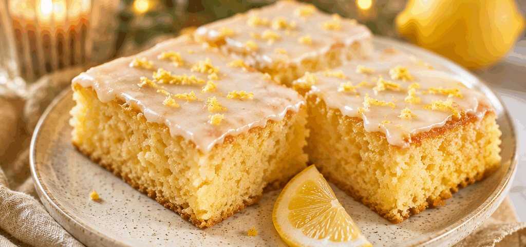 Leckerer veganer Zitronenkuchen vom Blech mit Glasur – Einfach selbst gemacht! – so sieht es fertig aus