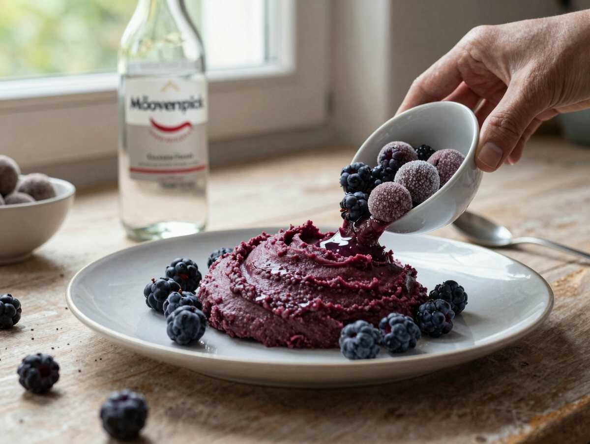 Leckeres Dessert: Vanilleeis trifft auf heiße Himbeeren! – während der Zubereitung