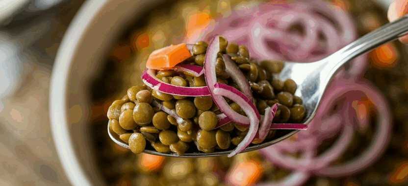 Linsensalat mit roten Zwiebeln – so sieht es fertig aus