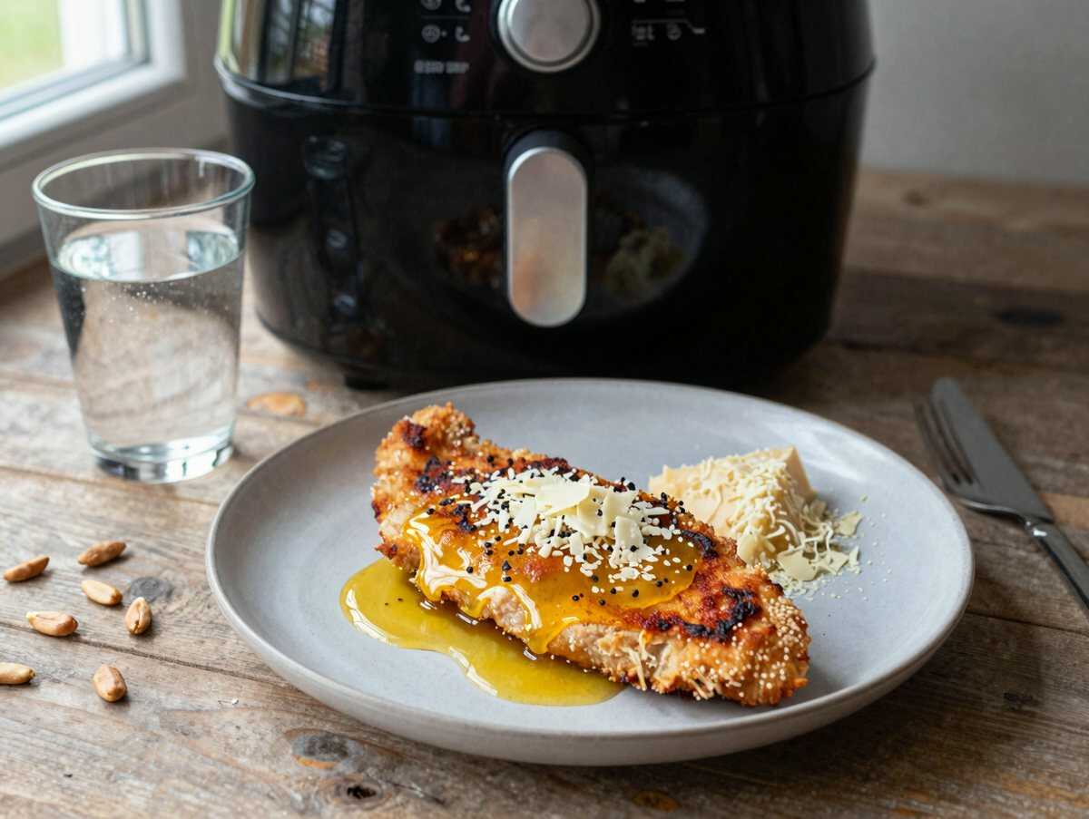 Low-Carb-Schnitzel mit Mandelpanade aus dem Airfryer – perfekt fürs Meal Prep am Sonntag – während der Zubereitung