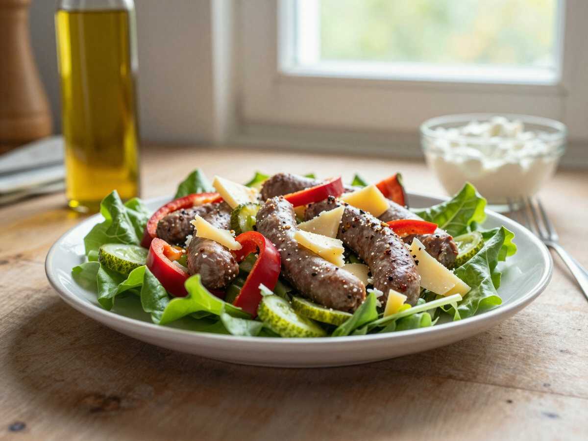 Low-Carb-Wurst-Käse-Salat – Dein herzhafter Sattmacher ohne Reue! – während der Zubereitung
