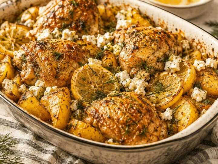 Magisches Ofengericht: Hähnchen und Kartoffeln mit Feta, Zitrone und Dill-Trick