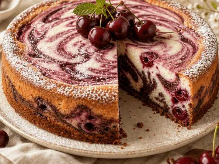 Marmorierte Kirsch-Joghurt-Torte: Ein himmlischer Genuss für Ihre Geschmacksknospen!