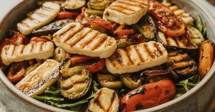 Mediterraner Halloumi-Salat mit gegrilltem Gemüse