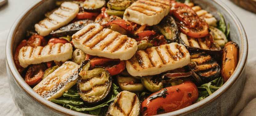 Mediterraner Halloumi-Salat mit gegrilltem Gemüse