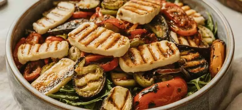 Mediterraner Halloumi-Salat mit gegrilltem Gemüse