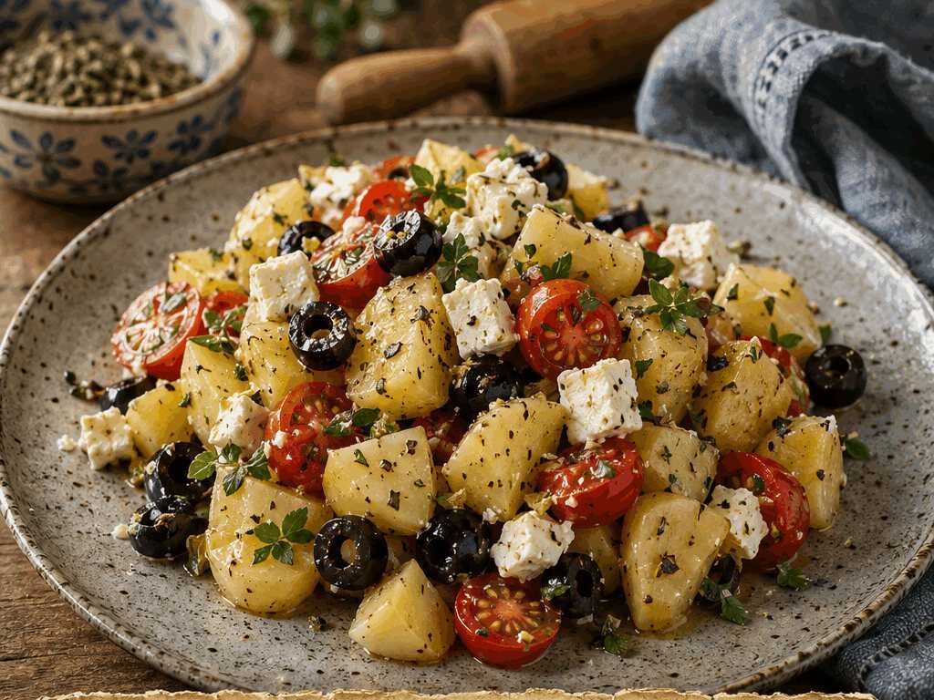 Mediterraner Kartoffelsalat mit Oliven und Feta