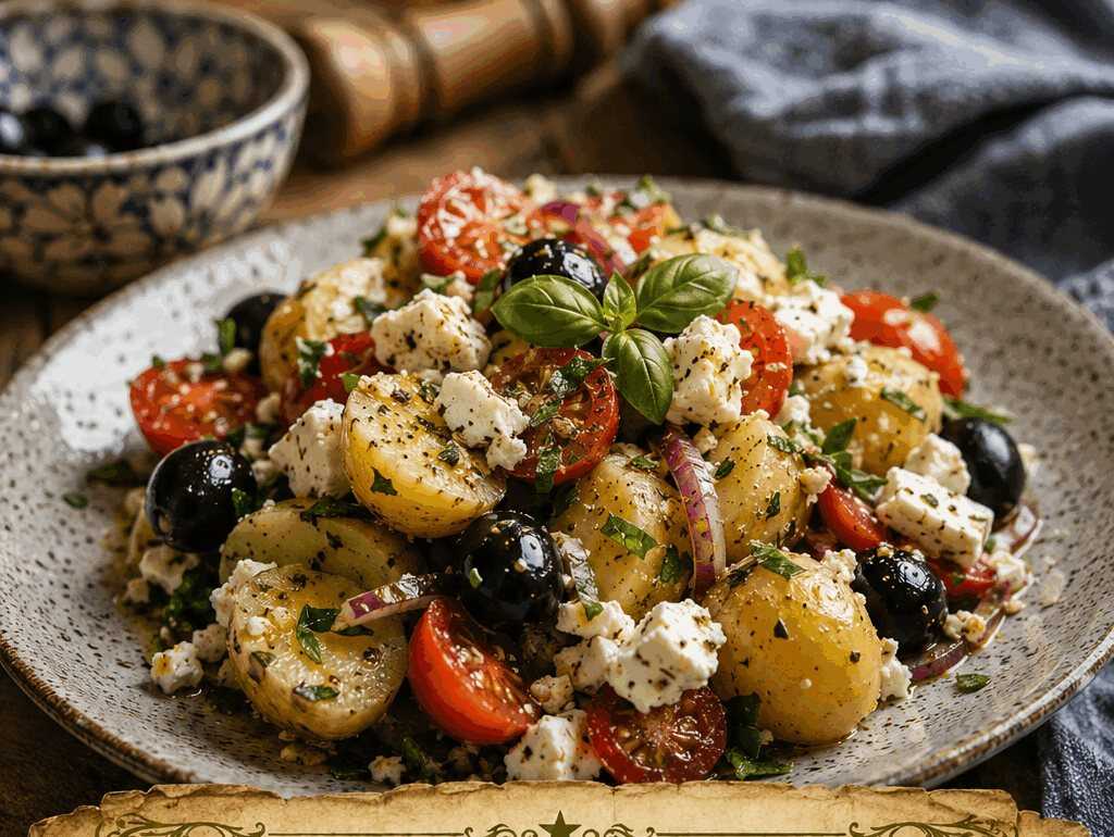 Mediterraner Kartoffelsalat mit Oliven und Feta, einmal probiert