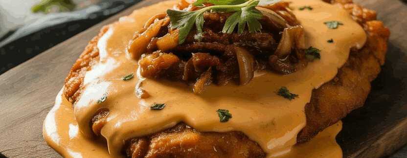 Megasaftig und lecker, Elsässer Schnitzel ein cremiger Traum – so sieht es fertig aus
