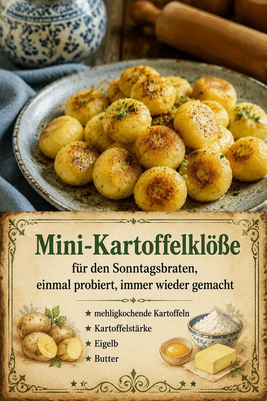 - mehligkochende Kartoffeln - Kartoffelstärke - Eigelb - Butter
