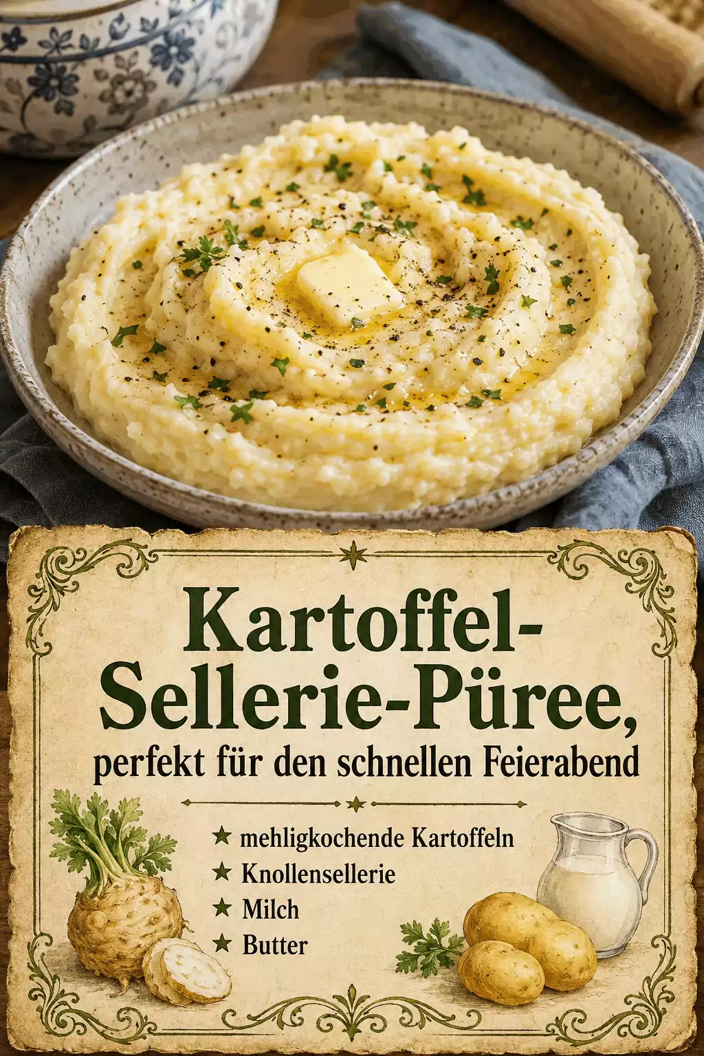 Kartoffel-Sellerie-Püree, perfekt für den schnellen Feierabend