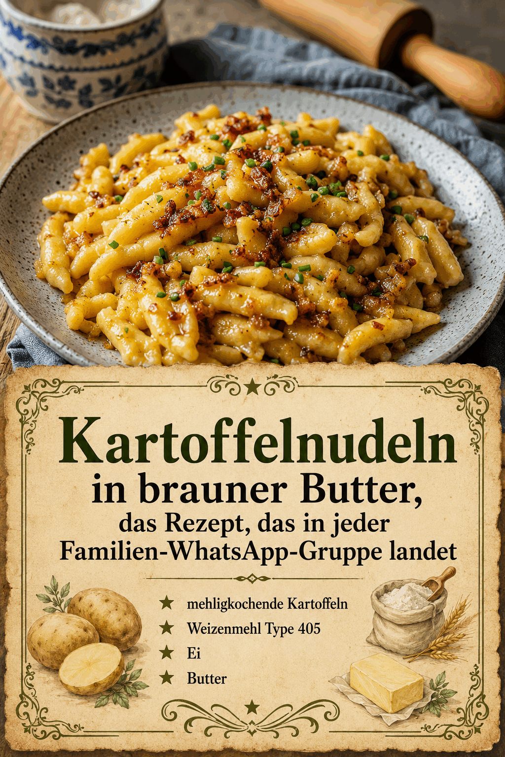 Kartoffelnudeln in brauner Butter, das Rezept, das in jeder Familien-WhatsApp-Gruppe landet