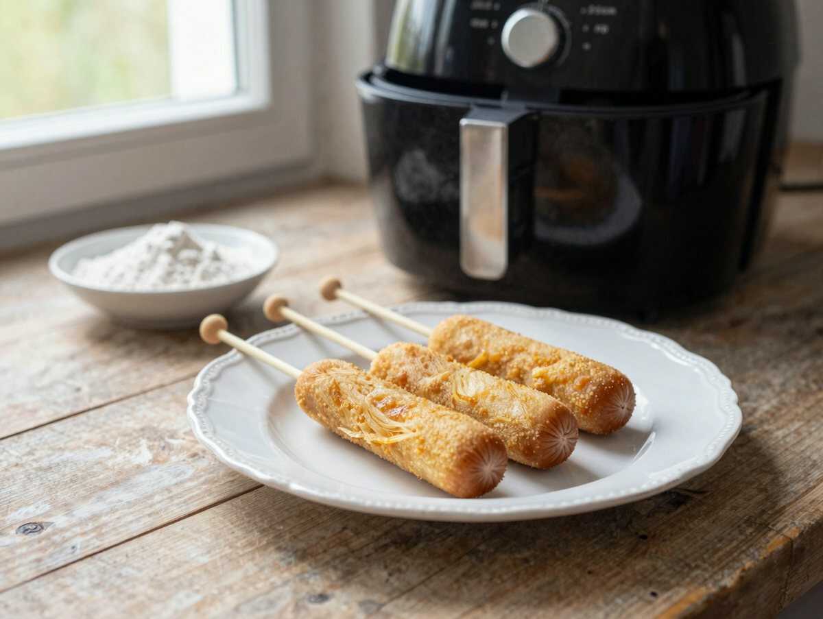 Mini-Corn-Dogs aus dem Airfryer, der Klassiker neu entdeckt – während der Zubereitung