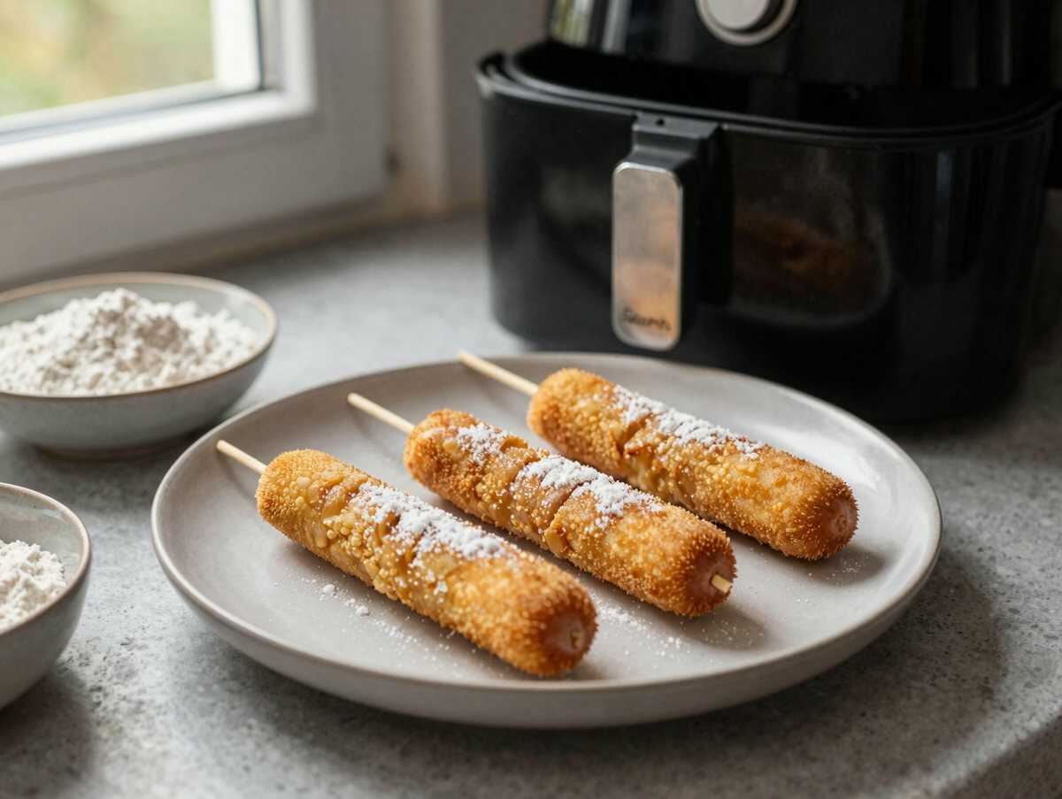 Mini-Corn-Dogs aus dem Airfryer – die ganze Familie ist begeistert – während der Zubereitung
