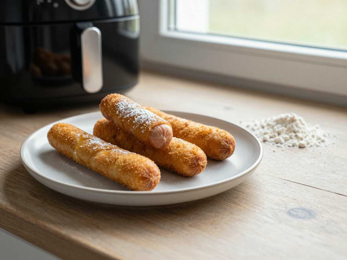 Mini-Corn-Dogs aus dem Airfryer – knuspriger geht's nicht – während der Zubereitung