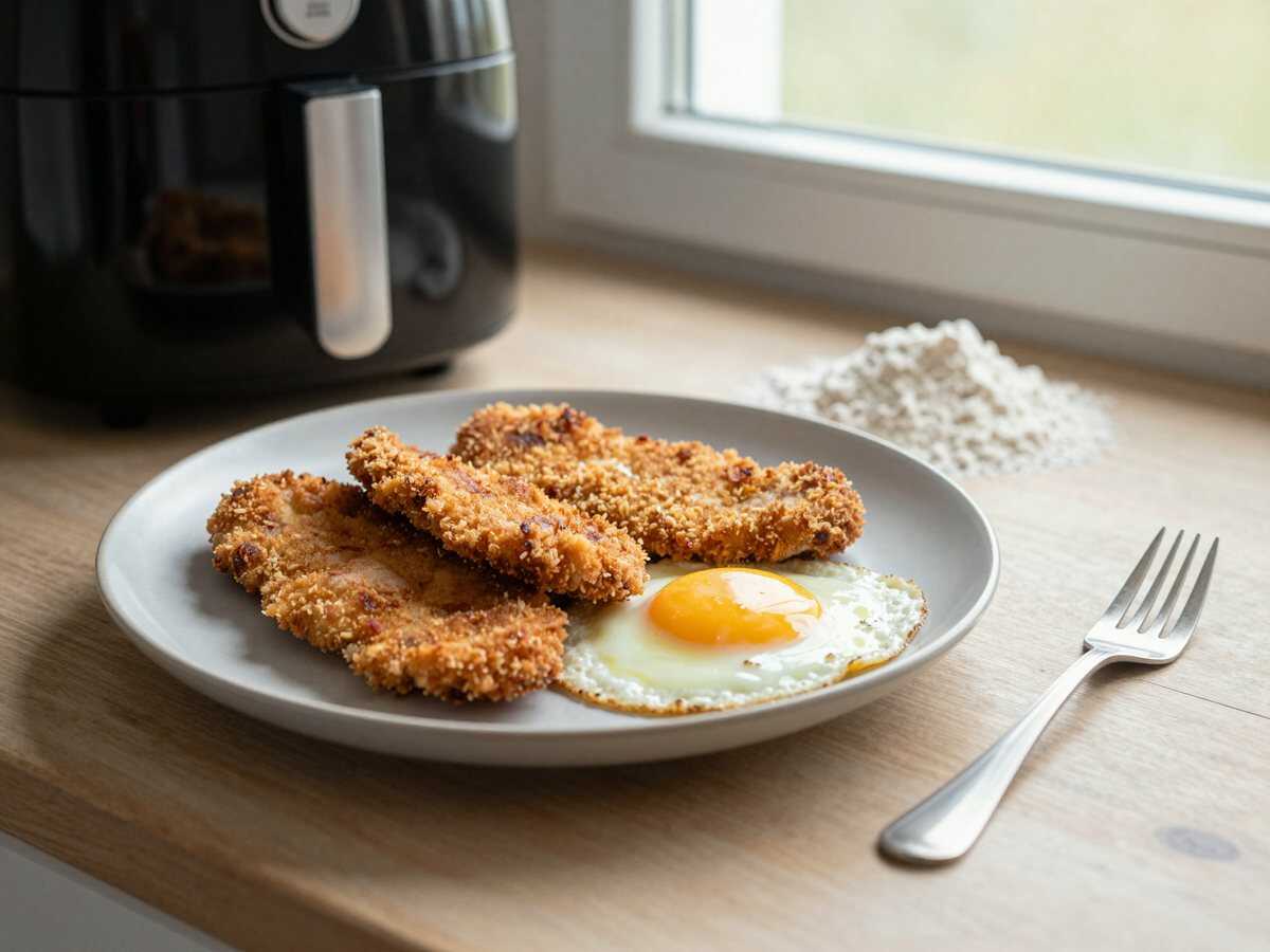 Mini-Schnitzel fürs Partybuffet aus dem Airfryer – Omas Küche im Schnelldurchlauf – während der Zubereitung