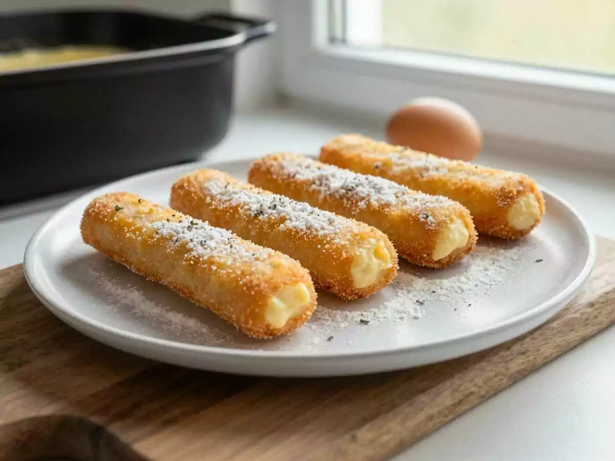 Mozzarella-Sticks aus der Heißluftfritteuse – schmeckt wie frittiert, mit einem Bruchteil vom Fett – während der Zubereitung