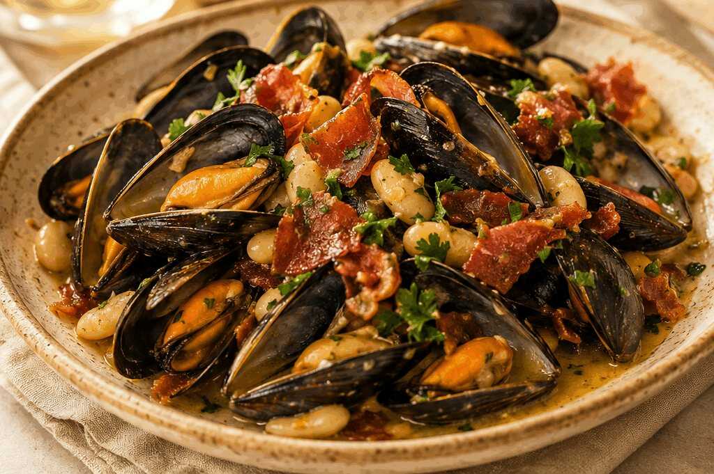 Muscheln mit knusprigem Schinken und Butterbohnen: Ihr gemütlicher Abend zu Hause!