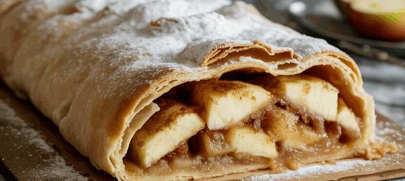 Nehmen Sie 1 Apfel, 400 g Blätterteig und bereiten Sie dieses Dessert in wenigen Minuten