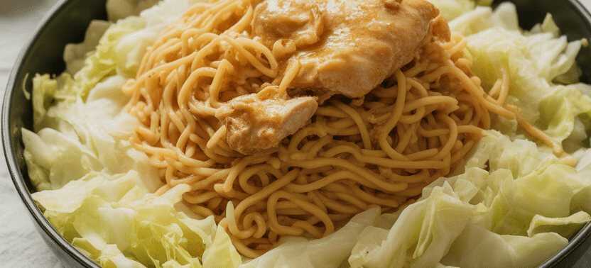 Nudeln wie vom Asiaten mit 100 g Weißkohl & 250 g Putenbrust – so sieht es fertig aus