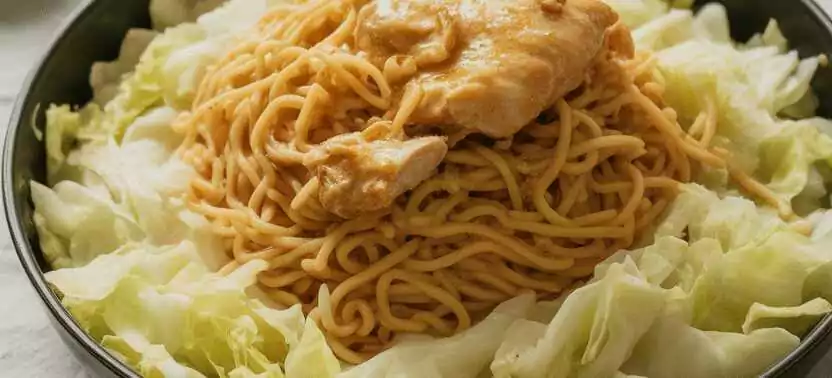 Nudeln wie vom Asiaten mit 100 g Weißkohl & 250 g Putenbrust – so sieht es fertig aus