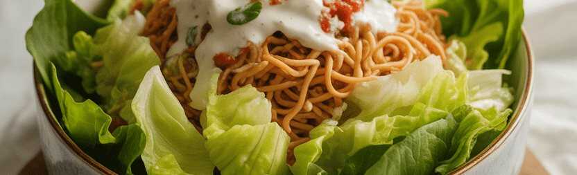 Nudelsalat mit Eisbergsalat & Joghurtdressing – Knackig frisch & unwiderstehlich leicht!