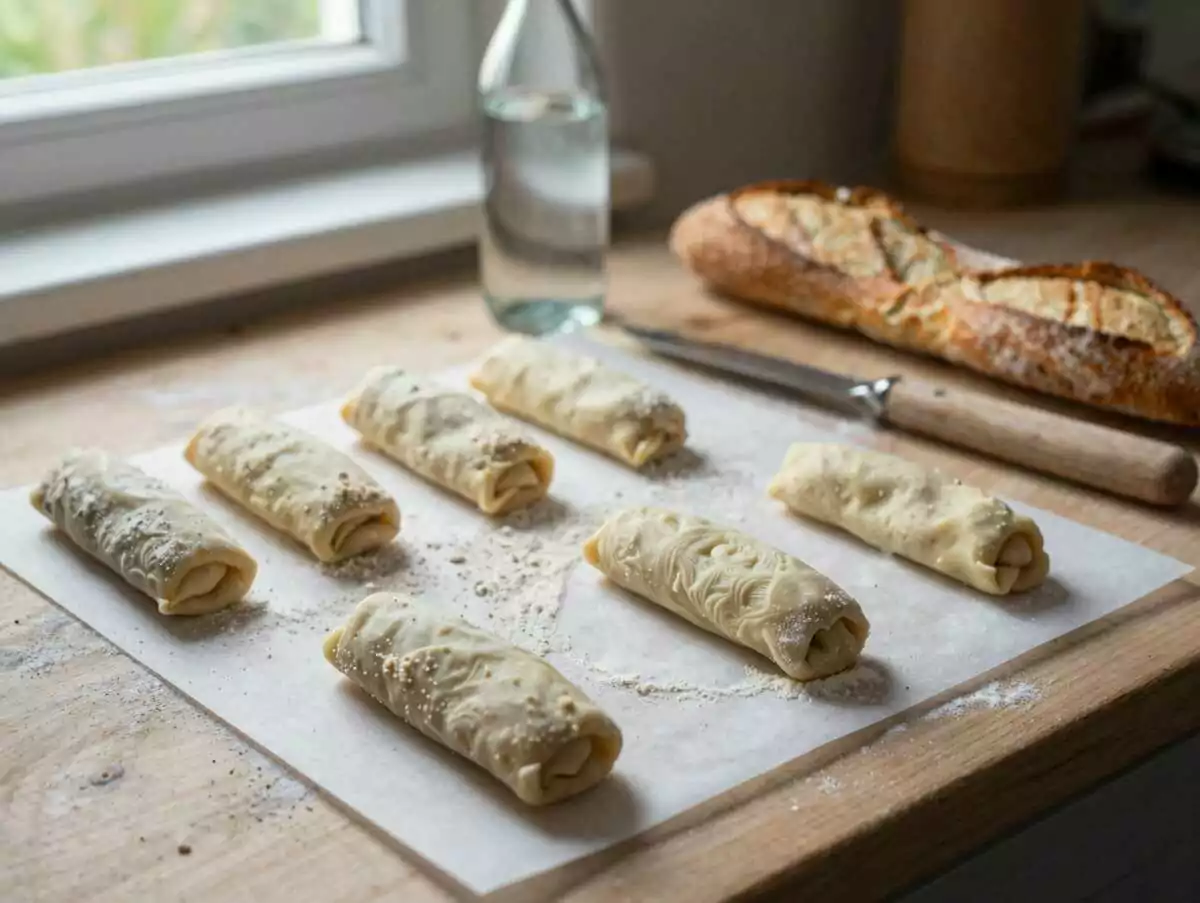 NUR 3 ZUTATEN, Mini Baguette-Brötchen – während der Zubereitung